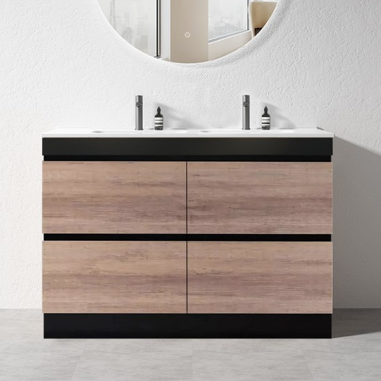 PLYWOOD 1500 FLOOR STANDING VANITY WITH (DOUBLE BASIN) - BLACK/LIGHT OAK