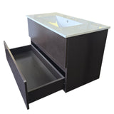 DARK BROWN 900 VANITY WITH CERAMIC TOP PUSH PULL