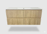 PLYWOOD 1500 WALLNUT FLUTED VANITY WALLHUNG WITH CERAMIC TOP