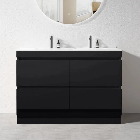 PLYWOOD 1500 FLOOR STANDING VANITY (DOUBLE BASIN) - DARK OAK