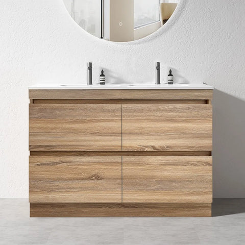 PLYWOOD 1500 FLOOR STANDING VANITY DOUBLE BASIN - LIGHT OAK