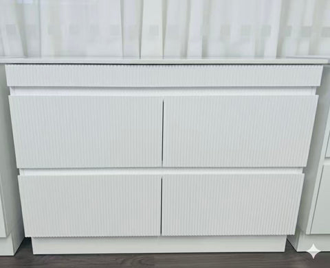 PLYWOOD 1200 MATTE WHITE FLUTED VANITY WITH WHITE GLOSS CERAMIC TOP