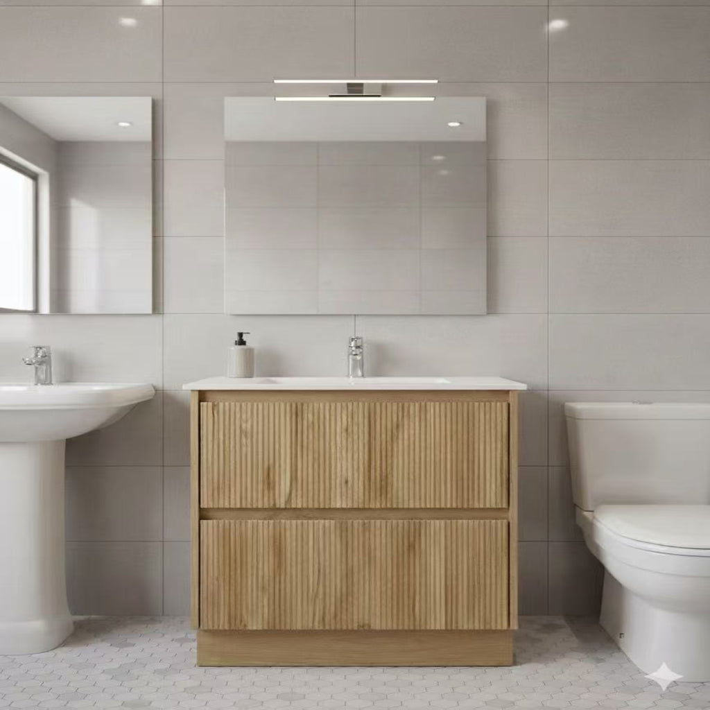 PLYWOOD 600 WALLNUT FLUTED VANITY WITH CERAMIC TOP