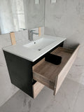 PLYWOOD 600 WALL HUNG VANITY - BLACK LIGHT OAK WITH CERAMIC TOP
