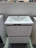 MDF 600 FLOORSTANDING VANITY GLOSS WHITE 2 DRAWERS WITH CERAMIC TOP