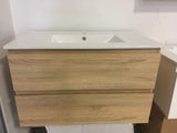 PLYWOOD 750 WALL HUNG VANITY - LIGHT OAK WITH CERAMIC TOP