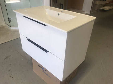 Plywood GLOSS WHITE 900 wall-hung vanity base only with ceramic top - Bathroom Clearance