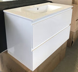 PLYWOOD 600 WALL HUNG VANITY - WHITE WITH CERAMIC TOP - Bathroom Clearance