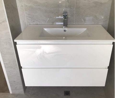 PLYWOOD WHITE 1000 WALLHUNG VANITY WITH CERAMIC TOP