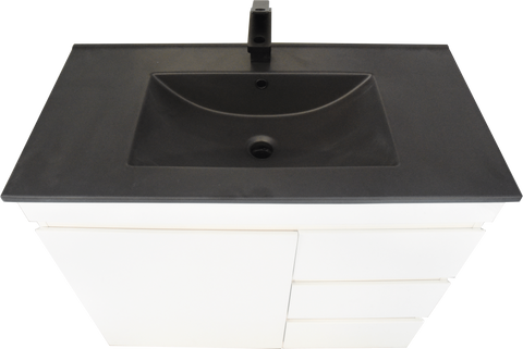 PLYWOOD 900MM VANITY WHITE GLOSS FLOOR STANDING WITH MATTE BLACK CERAMIC TOP