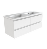 PLYWOOD 1200 WALL HUNG VANITY - WHITE WITH CERAMIC TOP DOUBLE BASIN