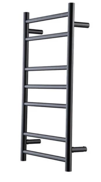 HEATED TOWEL RAIL - BLACK FINISH 7 BARS 500MM WIDE