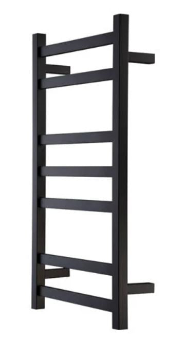 HEATED TOWEL RAIL - BLACK FINISH 7 BARS 500MM WIDE