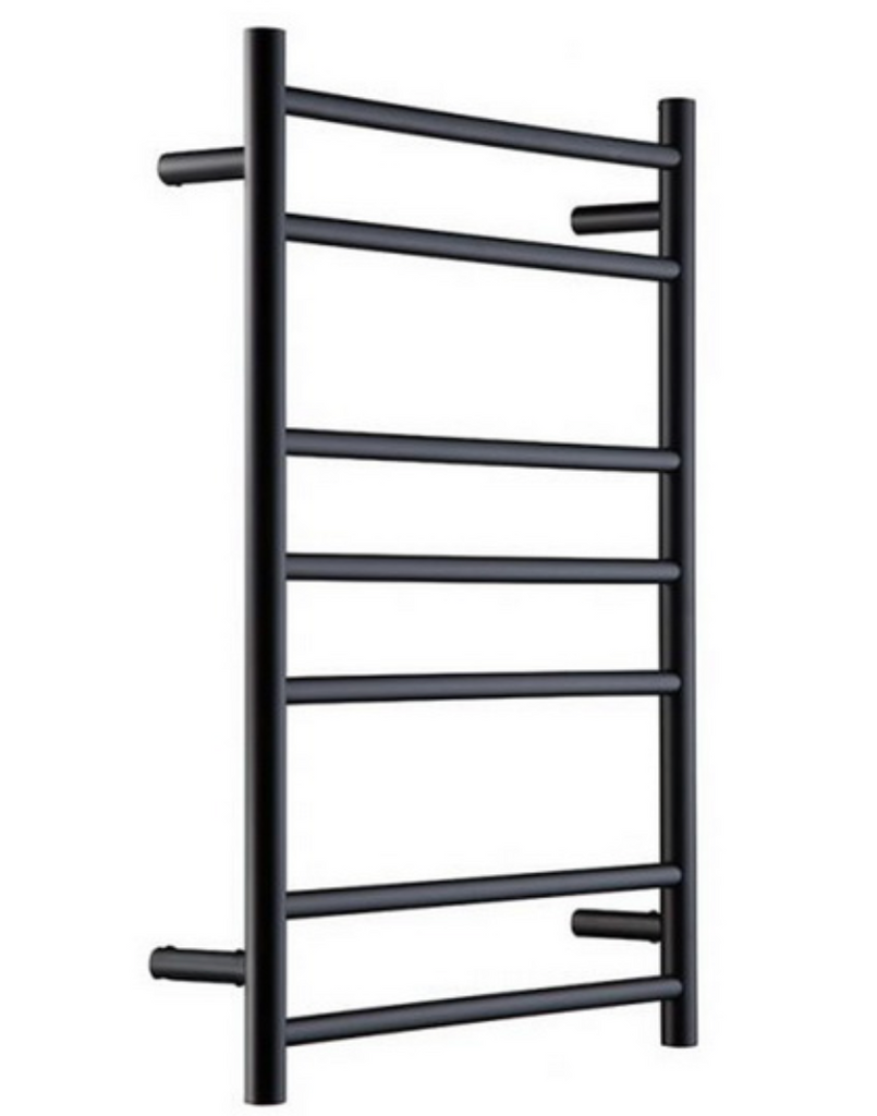 HEATED TOWEL RAIL STAINLESS STEEL - MATTE BLACK FINISH 7 BARS ROUND - Bathroom Clearance