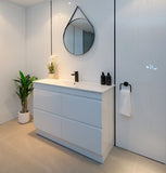 PLYWOOD 1200 FLOOR STANDING MATTE WHITE VANITY WITH SINGLE BASIN CERAMIC TOP