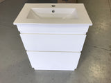 PLYWOOD WHITE GLOSS SLIM VANITY 600x360 WITH CERAMIC TOP - Bathroom Clearance