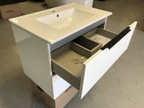 Plywood GLOSS WHITE 900 wall-hung vanity base only with ceramic top - Bathroom Clearance